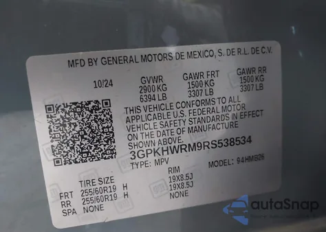 2024 Honda Prologue Touring из США, поврежденный, VIN 3GPKHWRM9RS538534